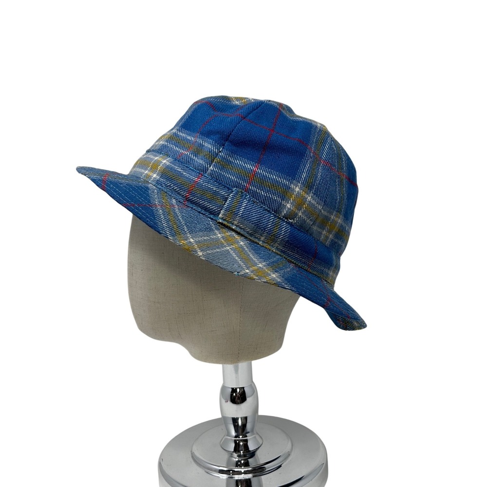 Vintage Browns of Bermuda 80s Tartan Plaid Bucket Hat Blue‎ Wool Made in Ireland